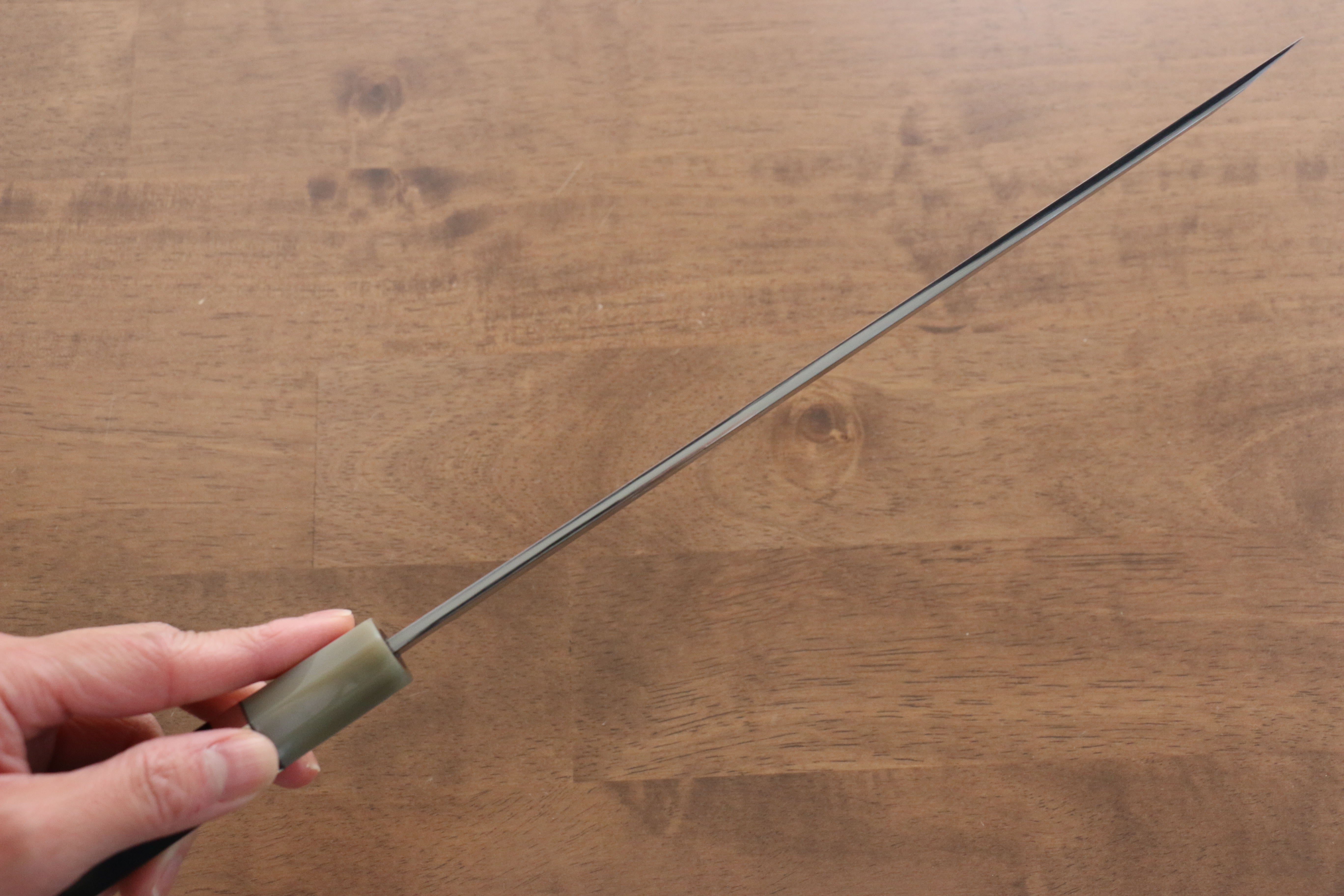 Jikko Shiko White Steel Sakimaru Yanagiba  240mm Ebony with Double Ring Handle - Japanny - Best Japanese Knife