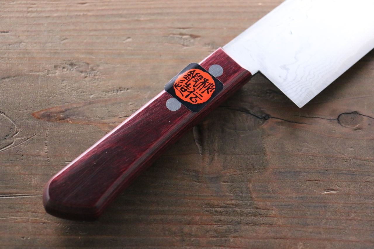 Shigeki Tanaka VG10 17 Layer Damascus Nakiri  160mm Red Pakka wood Handle - Japanny - Best Japanese Knife