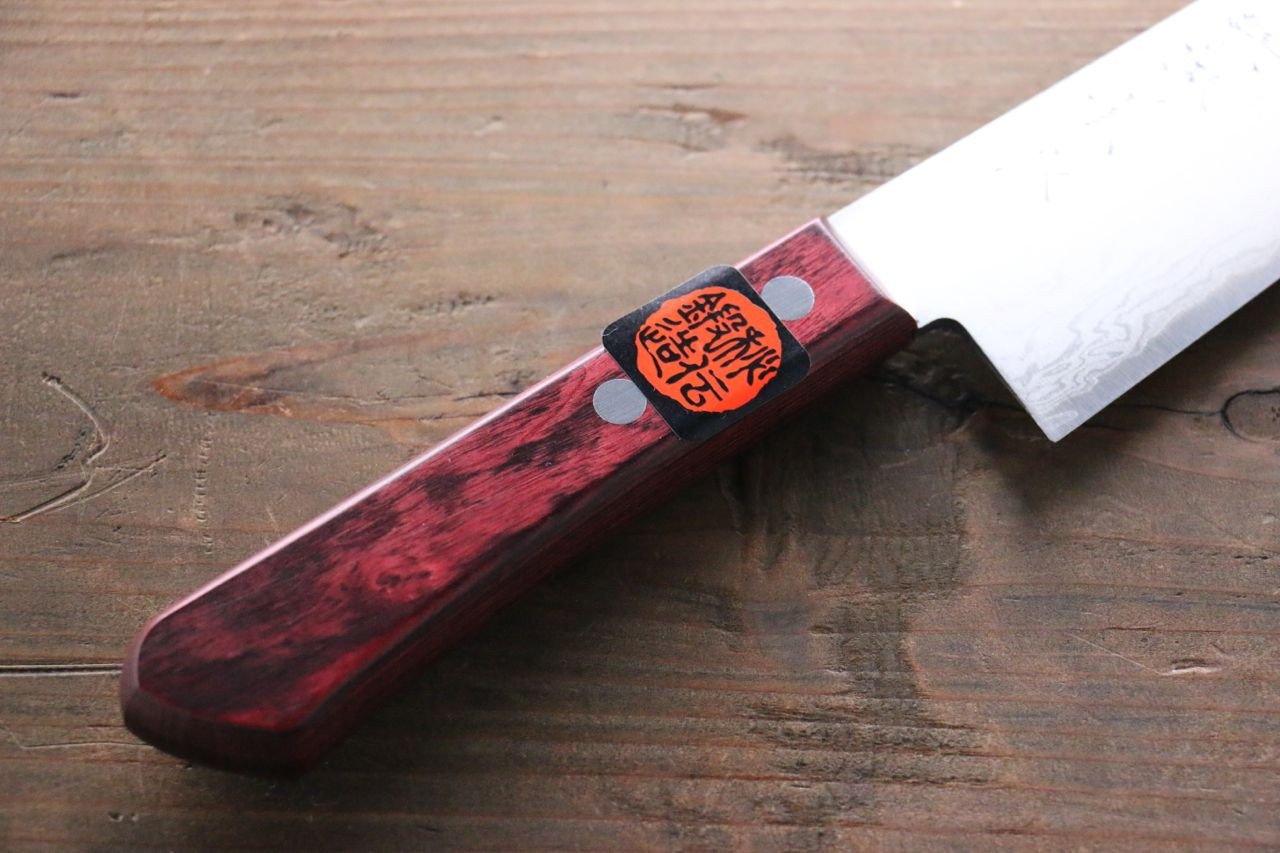 Shigeki Tanaka VG10 17 Layer Damascus Gyuto  210mm Red Pakka wood Handle - Japanny - Best Japanese Knife